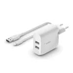 Belkin BoostCharge Dual Usb-A Wall Charger 24w Lightning To Usb-A Cable WCD001vf1Mwh