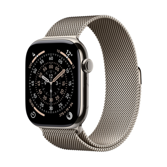aws11_natural_titanium_milanese_loop_natural_01 Apple Watch Series 11 / GPS + Cellular / 46mm / Natural Titanium case with Natural Milanese Loop - Image 1